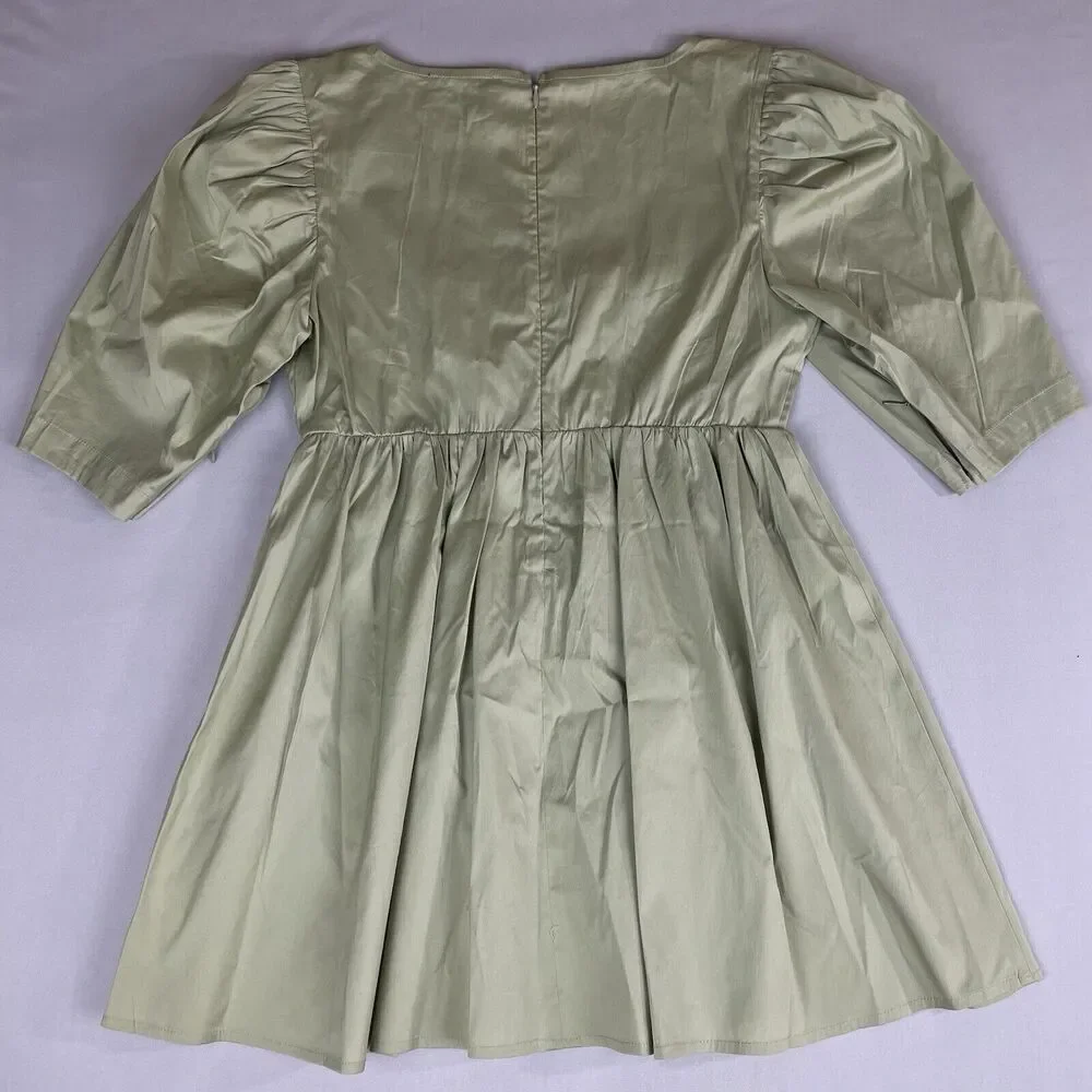 Danielle Bernstein Mini Dress Ladies Sm Green Corset Puff Zip Sleeve Square Neck - Picture 2 of 13